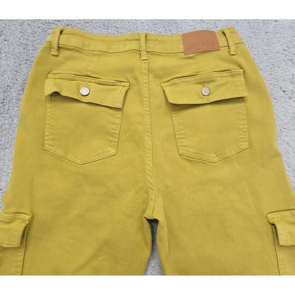 Judy Blue Garment Dyed High Waist Cargo Pants Matcha Green Straight Leg 9/29